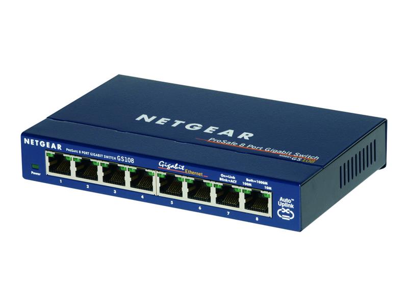 Netgear ProSAFE Unmanaged Switch - GS108GE - Desktop - 8 Gigabit Ethernet poorten 10/100/1000 Mbps