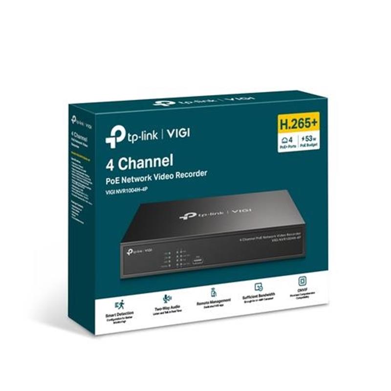 TP-Link VIGI NVR1004H-4P Netwerk Video Recorder (NVR) Zwart