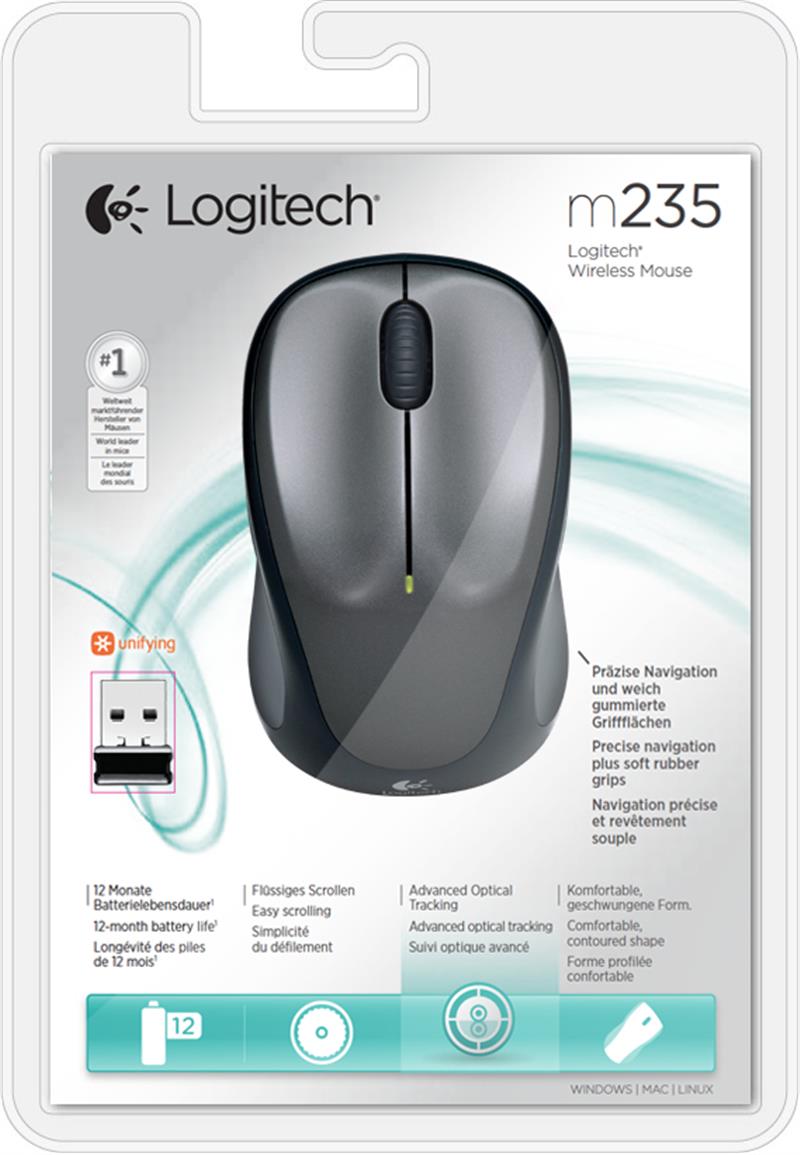 Logitech M235 muis RF Draadloos Optisch 1000 DPI Ambidextrous