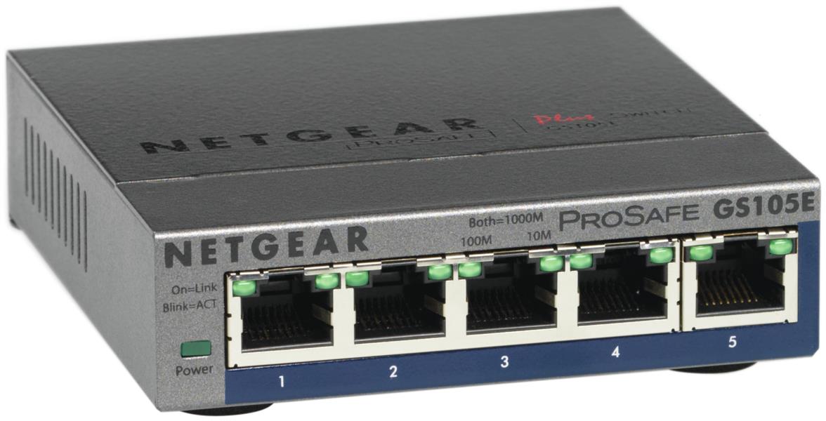 Netgear ProSAFE Unmanaged Plus Switch - GS105E - 5 Gigabit Ethernet poorten