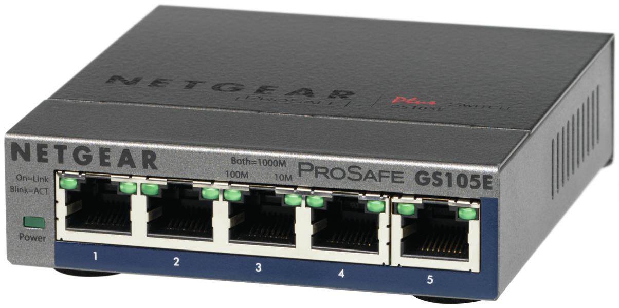 Netgear ProSAFE Unmanaged Plus Switch - GS105E - 5 Gigabit Ethernet poorten