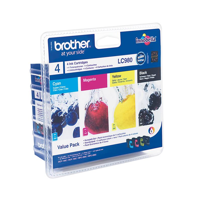 Brother LC-980VALBPDR inktcartridge Origineel Zwart, Cyaan, magenta, Geel Multipack 4 stuk(s)