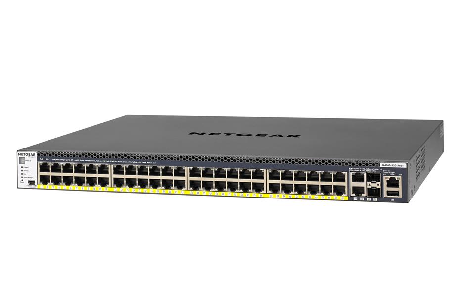 NETGEAR ProSAFE Managed Switch - GSM4352PB - Stackable platform met 48 PoE+ poorten + 2 x SFP+ en 2 x 10GBASE-T poorten (1000W PSU)