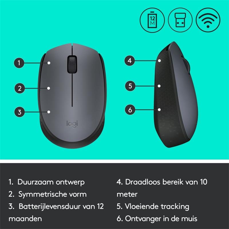 Logitech M170 muis RF Draadloos Optisch 1000 DPI Ambidextrous