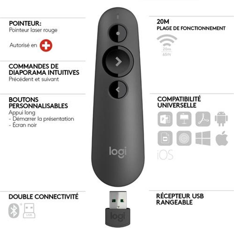 Logitech R500 Draadloze presenter Bluetooth/RF Grafiet