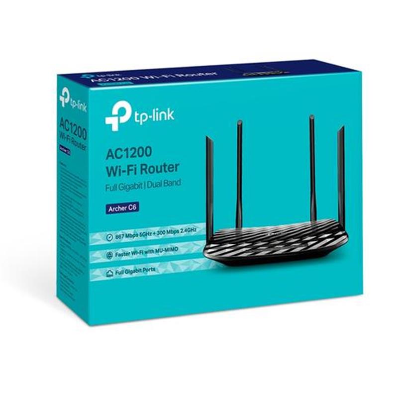 TP-LINK Archer C6 draadloze router Dual-band (2.4 GHz / 5 GHz) Zwart