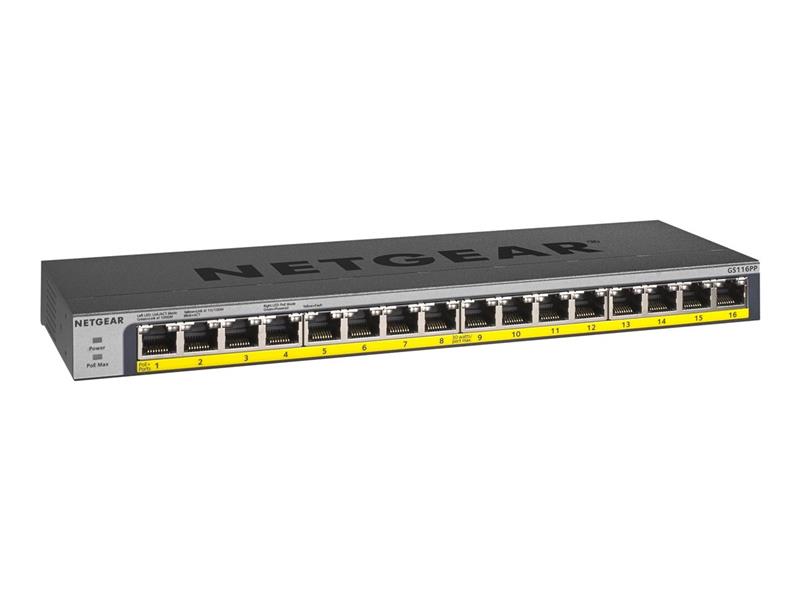 Netgear GS116LP Unmanaged Gigabit Ethernet (10/100/1000) Zwart Power over Ethernet (PoE)