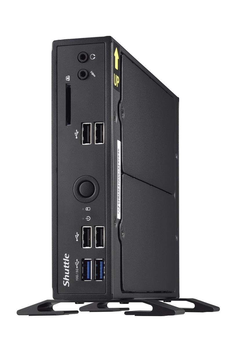 Shuttle XPC slim Barebone DS20UV2, Celeron 5205U, 1xHDMI, 1xDP, 1xVGA, 2xLAN (1xGbit, 1x2.5Gbit), 1xCOM, 8xUSB, ventilatorloos, 24/7 permanent gebruik