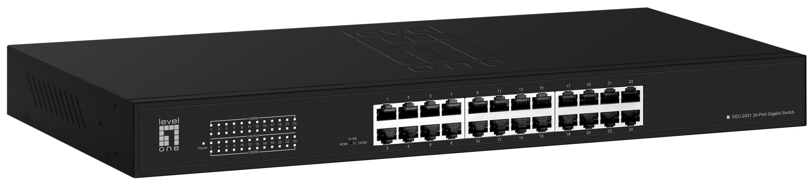 LevelOne Switch 24x GE GEU-2431 19\"" Rack Mount Kit Unmanaged Gigabit Ethernet (10/100/1000) 1U Zwart