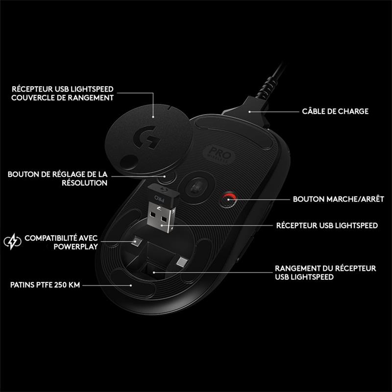 Logitech Mouse G PRO WIRELESS Gaming black 1,8m USB-Lade-/Datenkabel,LIGHTSPEED USB-Empfänger