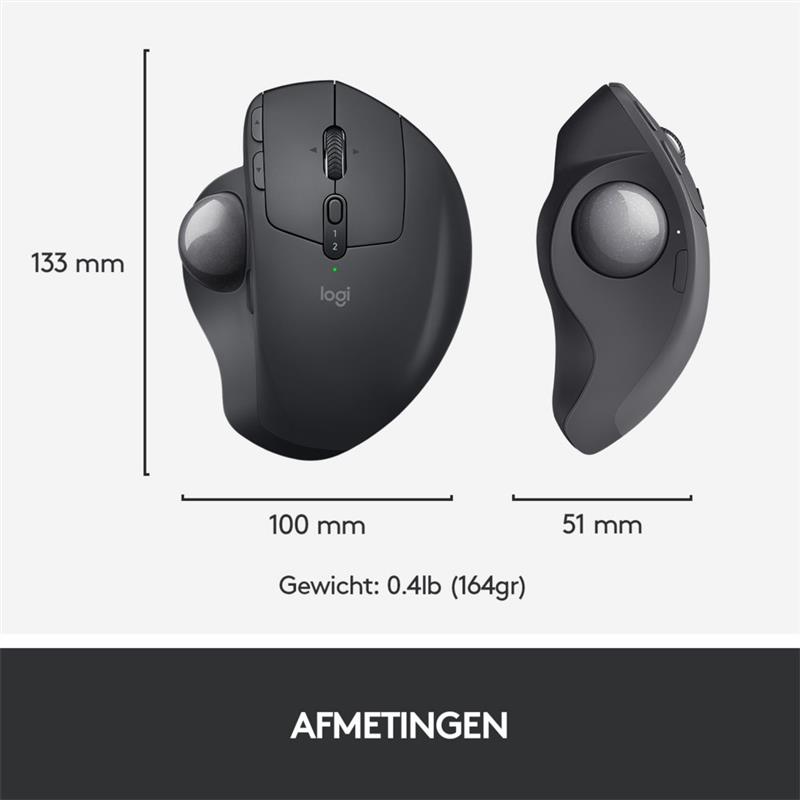 Logitech MX Ergo muis RF draadloos + Bluetooth Trackball 440 DPI Rechtshandig